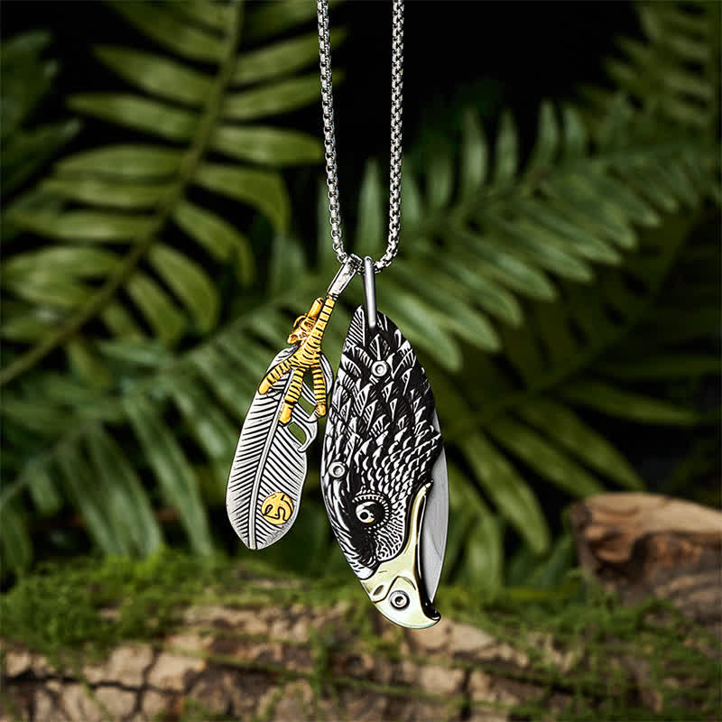 Collier couteau pliant miniature Aigle et Griffe avec plume - Aigle - image 0