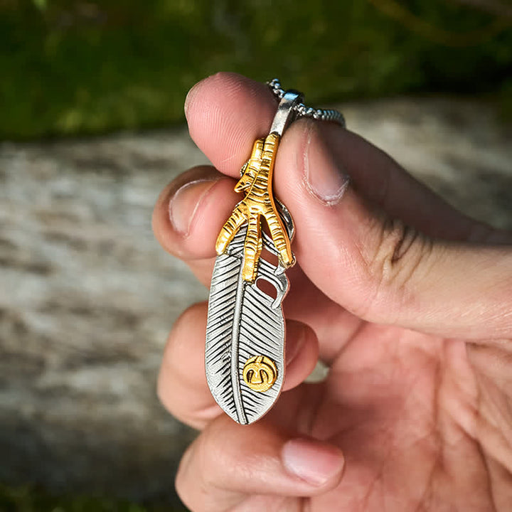 Collier couteau pliant miniature Aigle et Griffe avec plume - image 4