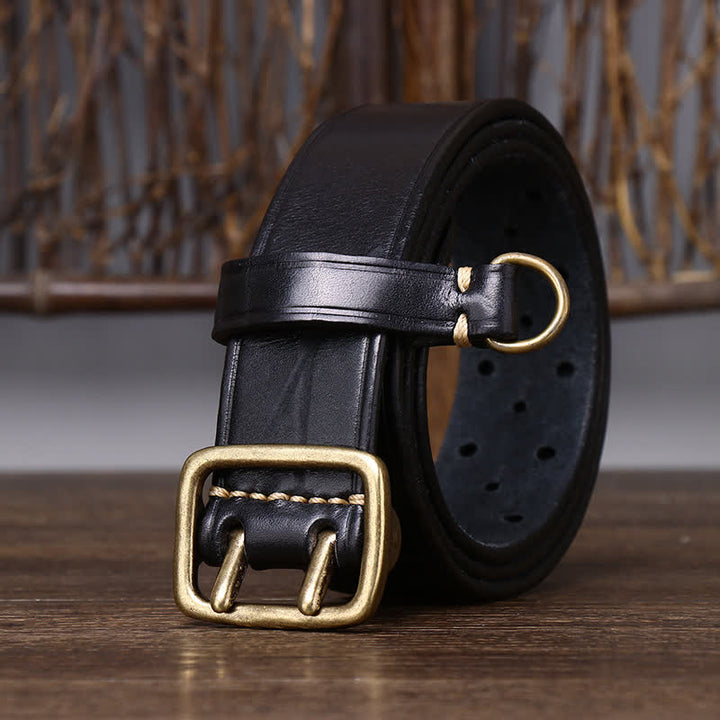 Ceinture de travail robuste en cuir à double boucle, style robuste - Noir - 44 - image 12