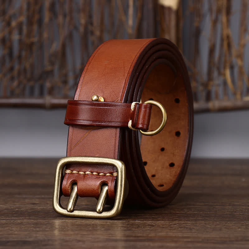 Ceinture de travail robuste en cuir à double boucle, style robuste - Orange - 44 - image 9