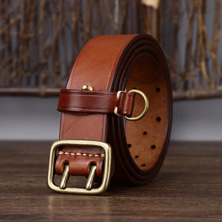 Ceinture de travail robuste en cuir à double boucle, style robuste - Orange - 44 - image 9