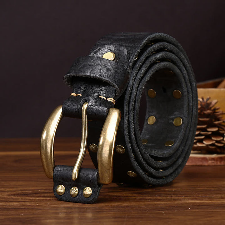 Ceinture en cuir vieilli cloutée à rivets en laiton style Far West - Noir - 44 - image 5