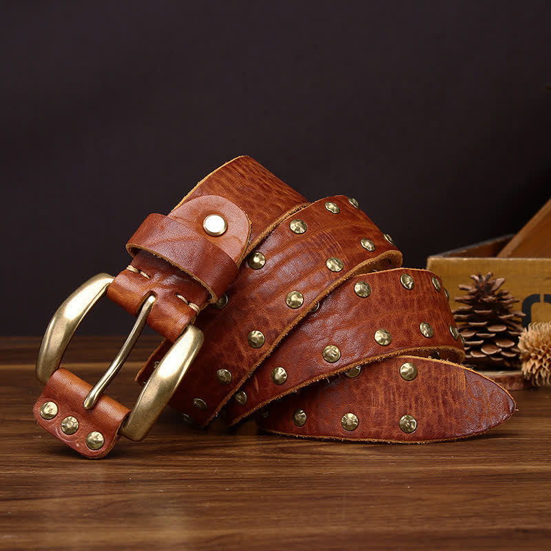 Ceinture en cuir vieilli cloutée à rivets en laiton style Far West - image 3