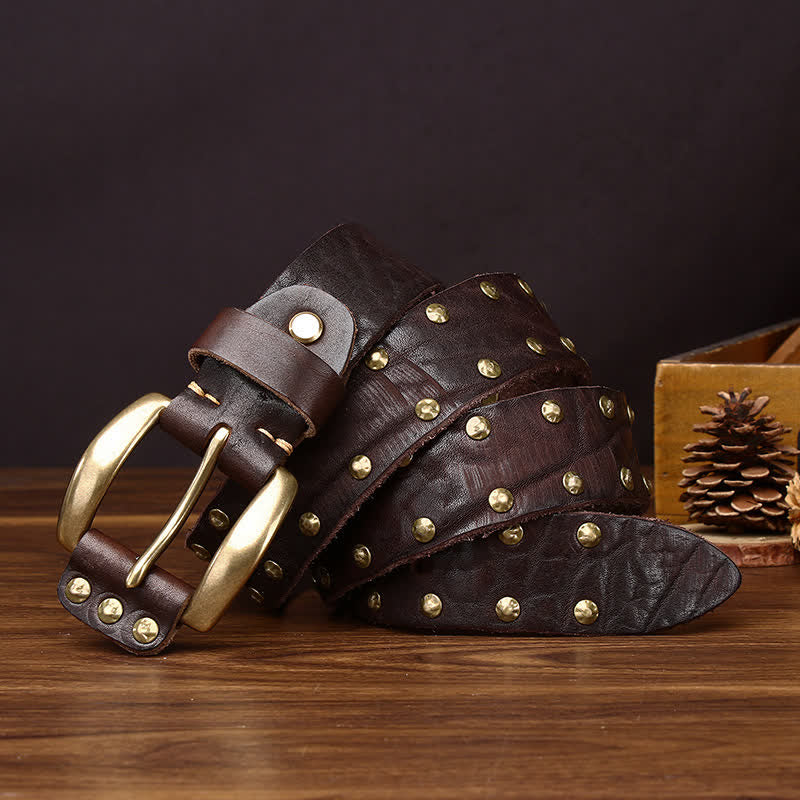 Ceinture en cuir vieilli cloutée à rivets en laiton style Far West - image 9