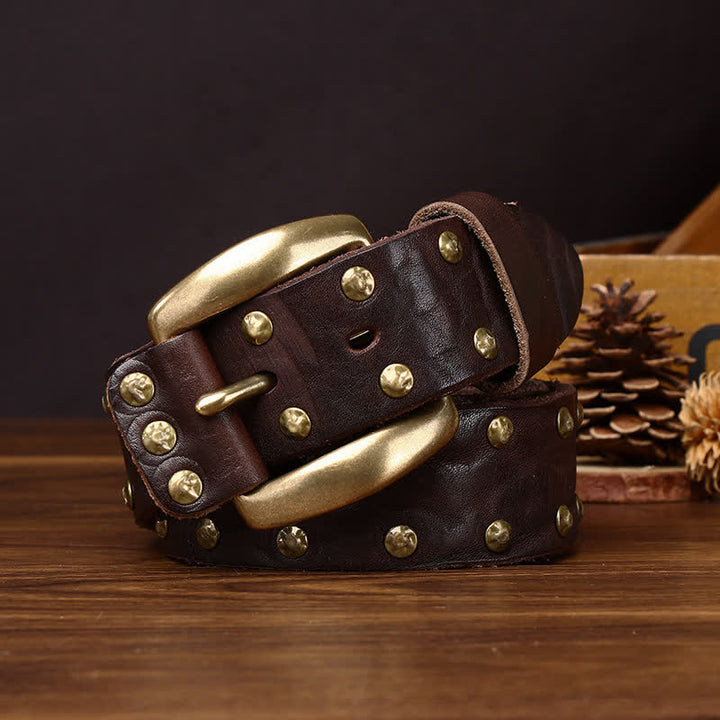 Ceinture en cuir vieilli cloutée à rivets en laiton style Far West - image 10