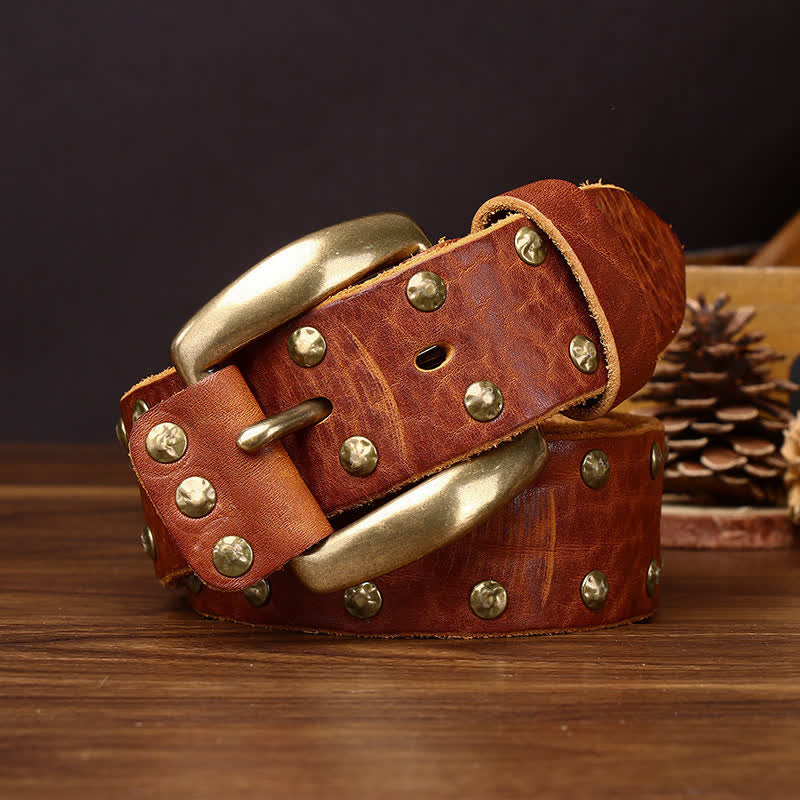 Ceinture en cuir vieilli cloutée à rivets en laiton style Far West - image 4