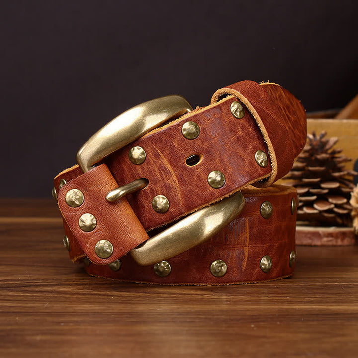 Ceinture en cuir vieilli cloutée à rivets en laiton style Far West - image 4