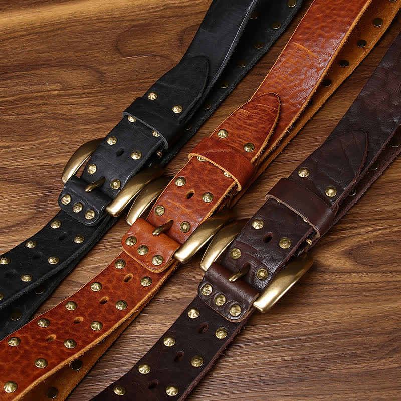 Ceinture en cuir vieilli cloutée à rivets en laiton style Far West - image 1