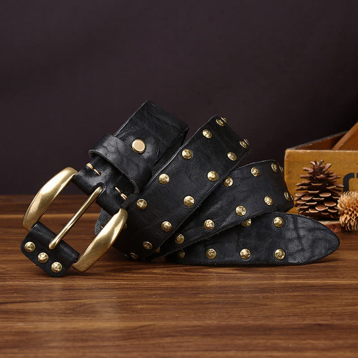 Ceinture en cuir vieilli cloutée à rivets en laiton style Far West - image 6