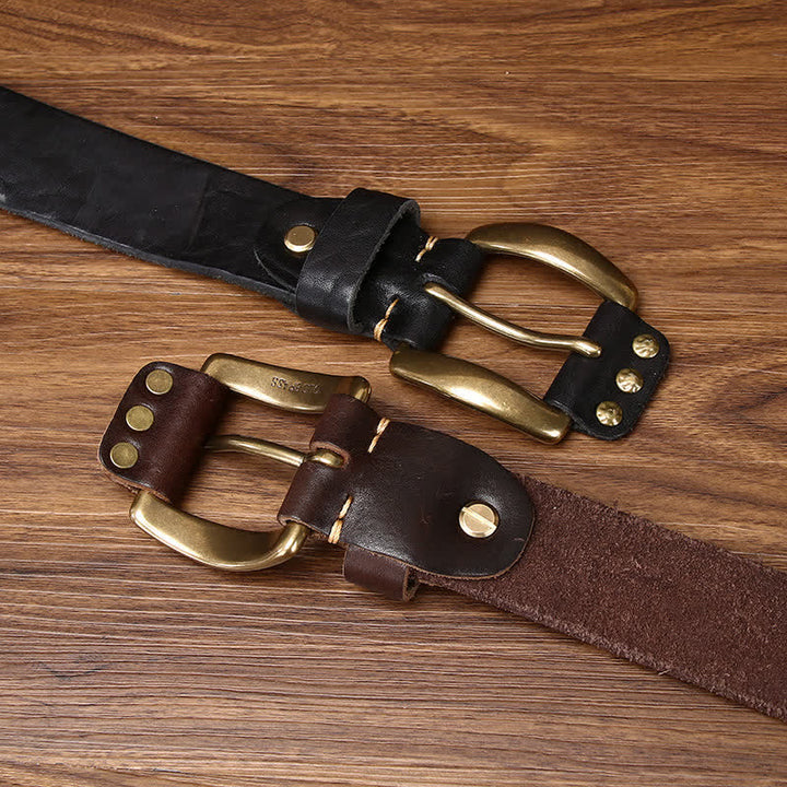 Ceinture en cuir vieilli cloutée à rivets en laiton style Far West - image 2