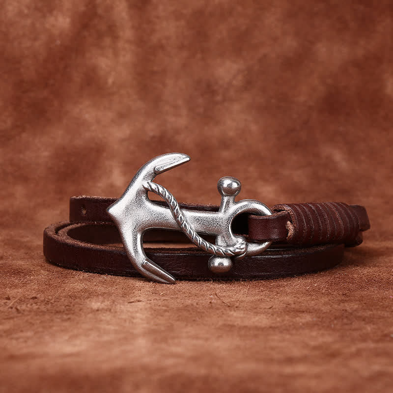 Ceinture étroite en cuir pour femme avec boucle vintage à motif d'ancre nautique - image 6