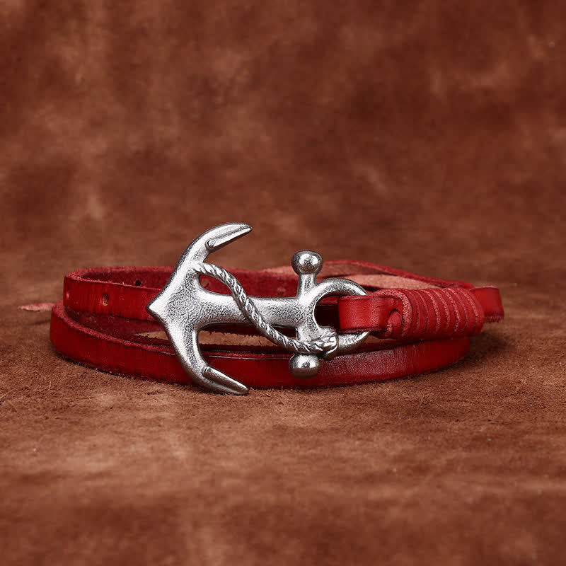Ceinture étroite en cuir pour femme avec boucle vintage à motif d'ancre nautique - image 15