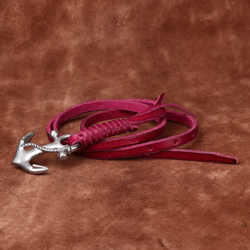Ceinture étroite en cuir pour femme avec boucle vintage à motif d'ancre nautique - brun rougeâtre - 40 - image 11