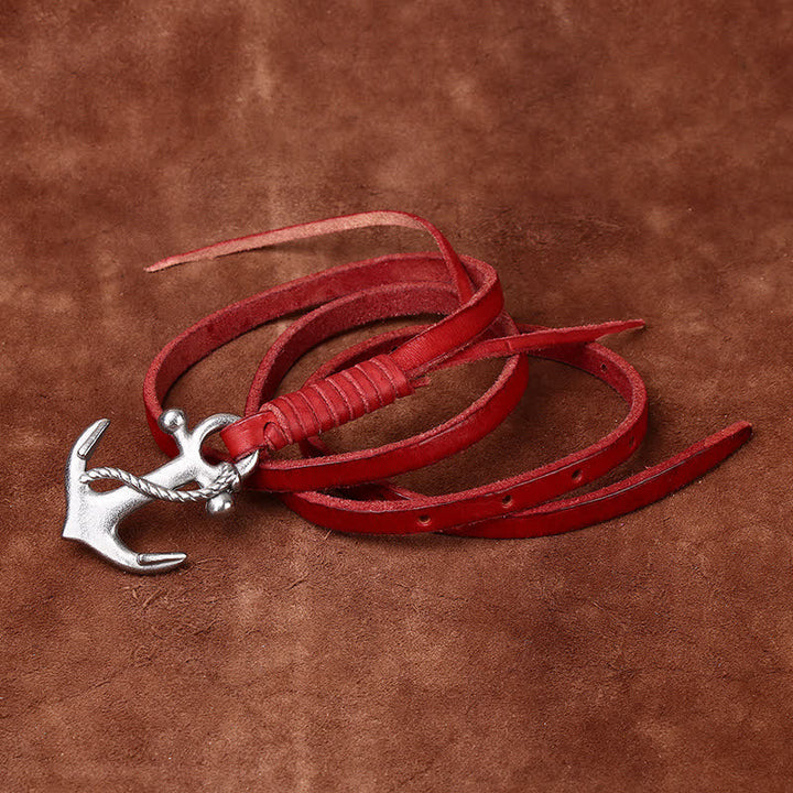 Ceinture étroite en cuir pour femme avec boucle vintage à motif d'ancre nautique - Rouge - 40 - image 14