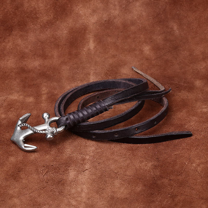 Ceinture étroite en cuir pour femme avec boucle vintage à motif d'ancre nautique - Noir - 40 - image 8