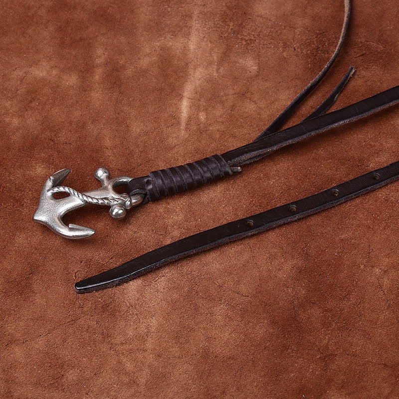 Ceinture étroite en cuir pour femme avec boucle vintage à motif d'ancre nautique - image 10