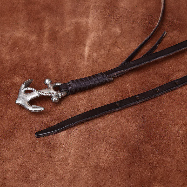 Ceinture étroite en cuir pour femme avec boucle vintage à motif d'ancre nautique - image 10