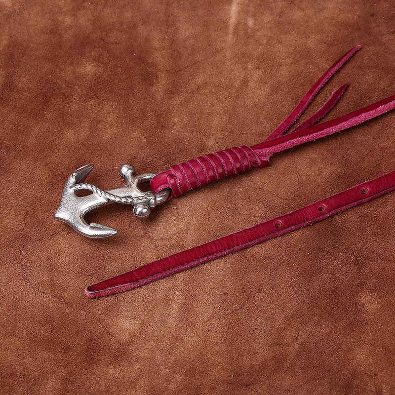 Ceinture étroite en cuir pour femme avec boucle vintage à motif d'ancre nautique - image 13