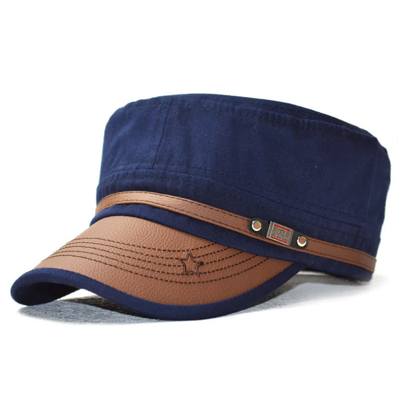 Chapeau plat à calotte orné de détails en cuir de style militaire et d'une broderie d'étoile - Marine - M (22"-22 7/8") - image 7