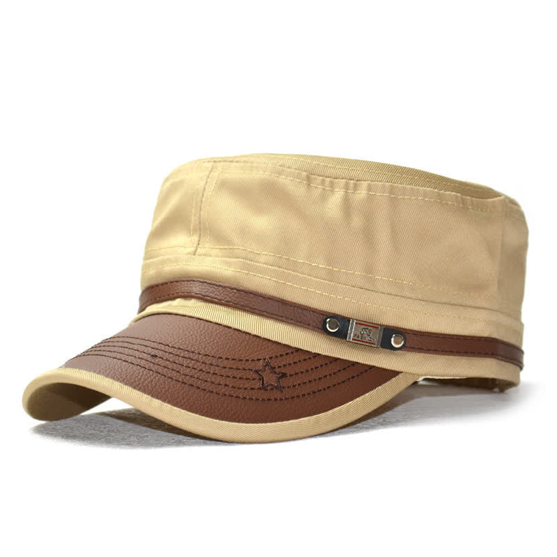 Chapeau plat à calotte orné de détails en cuir de style militaire et d'une broderie d'étoile - Kaki - M (22"-22 7/8") - image 10