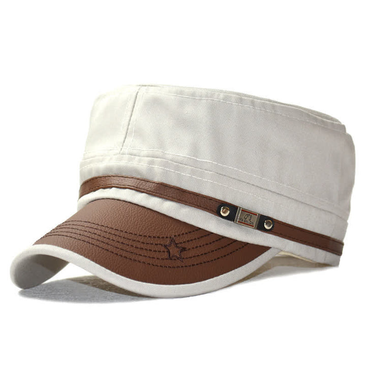 Chapeau plat à calotte orné de détails en cuir de style militaire et d'une broderie d'étoile - Blanc - M (22"-22 7/8") - image 0