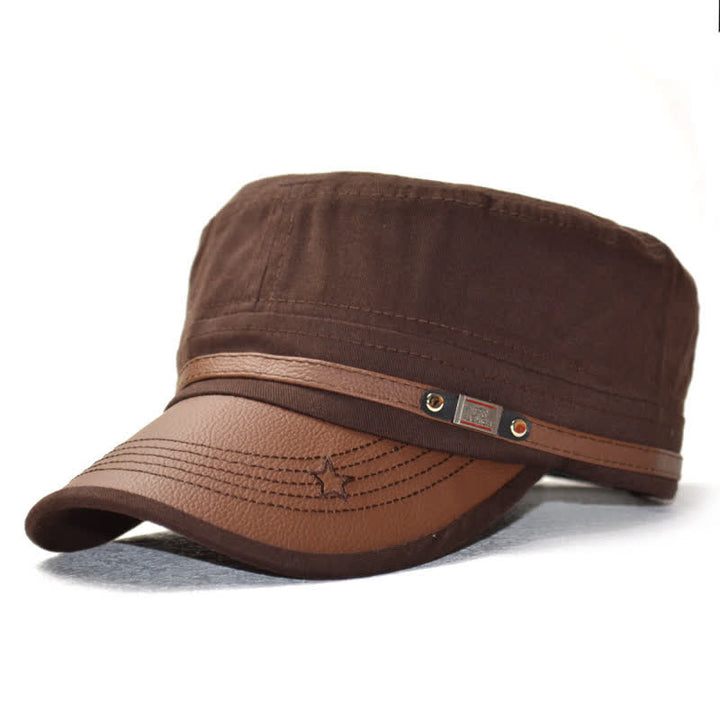 Chapeau plat à calotte orné de détails en cuir de style militaire et d'une broderie d'étoile - Café - M (22"-22 7/8") - image 8