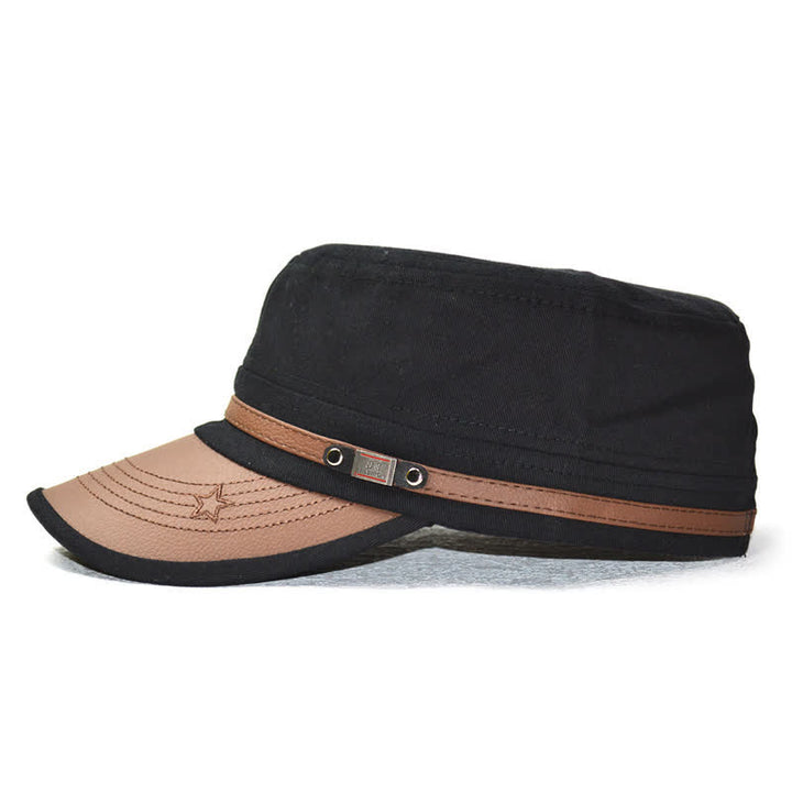 Chapeau plat à calotte orné de détails en cuir de style militaire et d'une broderie d'étoile - image 4