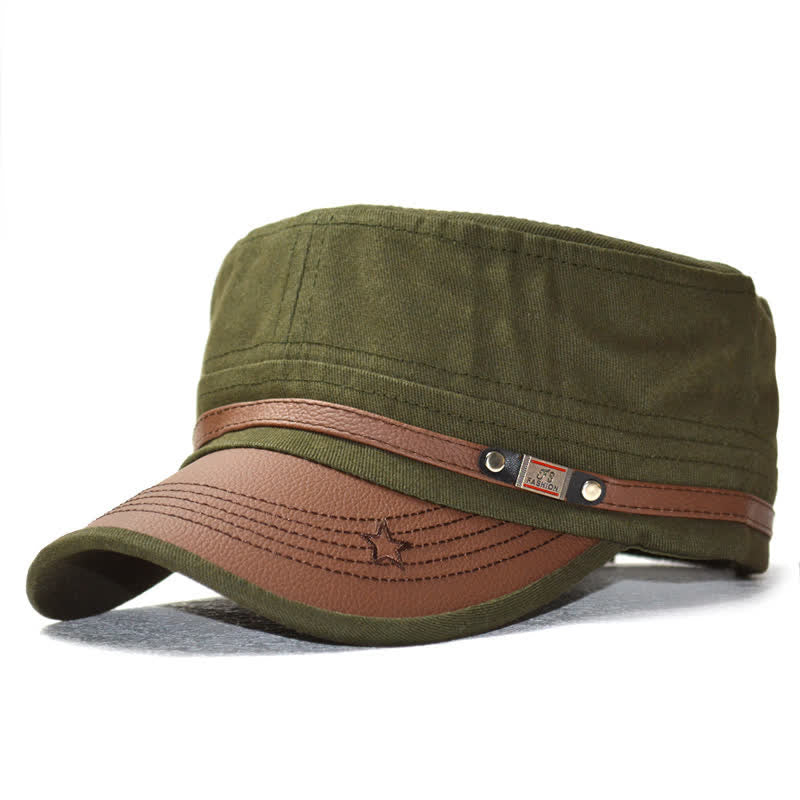 Chapeau plat à calotte orné de détails en cuir de style militaire et d'une broderie d'étoile - Vert armée - M (22"-22 7/8") - image 9