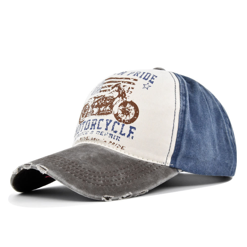 Casquette de baseball color-block à imprimé moto style vintage - Style n° 1 - Réglable (21 1/4''-23 5/8'') - image 0