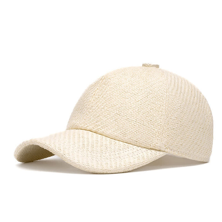 Casquette de baseball en paille tressée couleur naturelle pour l'été - Blanc cassé - Réglable (22"-24") - image 13