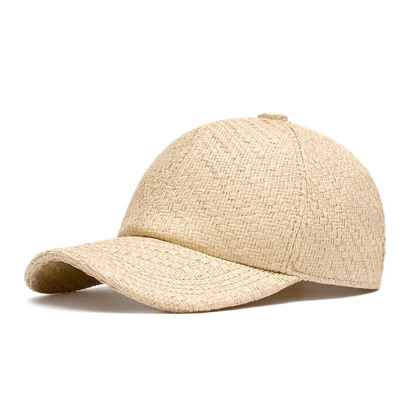Casquette de baseball en paille tressée couleur naturelle pour l'été - Beige - Réglable (22"-24") - image 0