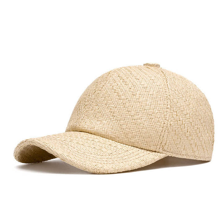 Casquette de baseball en paille tressée couleur naturelle pour l'été - Beige - Réglable (22"-24") - image 0