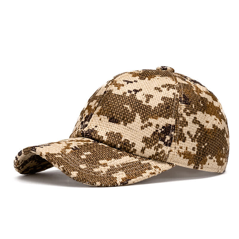Casquette de baseball en paille tressée couleur naturelle pour l'été - Camouflage jaune - Réglable (22"-24") - image 10