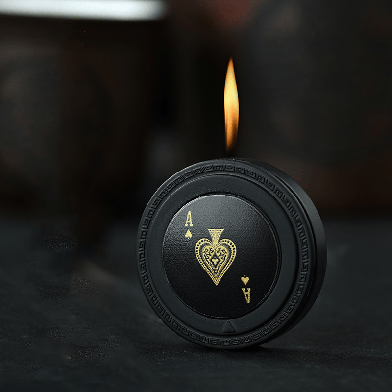 Briquet à butane rond Creative Poker Spade - Noir - image 0
