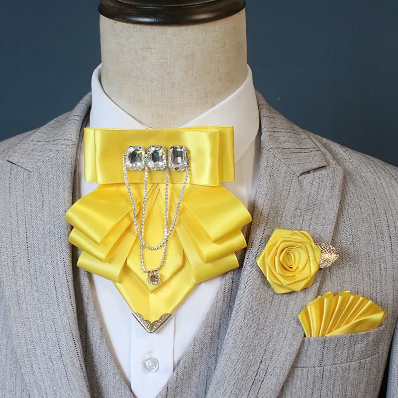 Ensemble de 3 nœuds papillon et corsages à fleurs en strass exagérés - Jaune - image 8