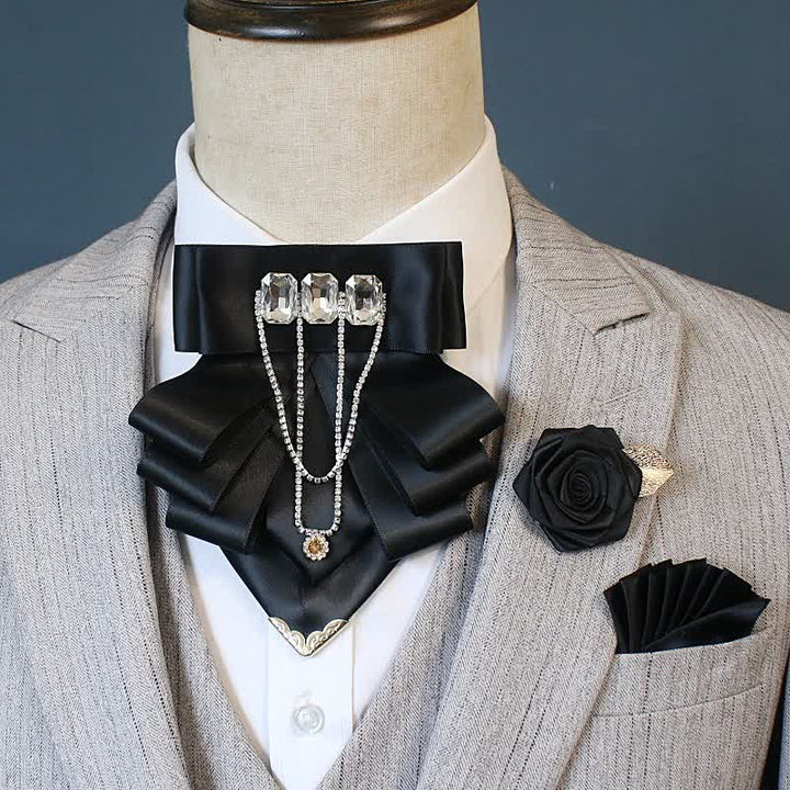 Ensemble de 3 nœuds papillon et corsages à fleurs en strass exagérés - Noir - image 1
