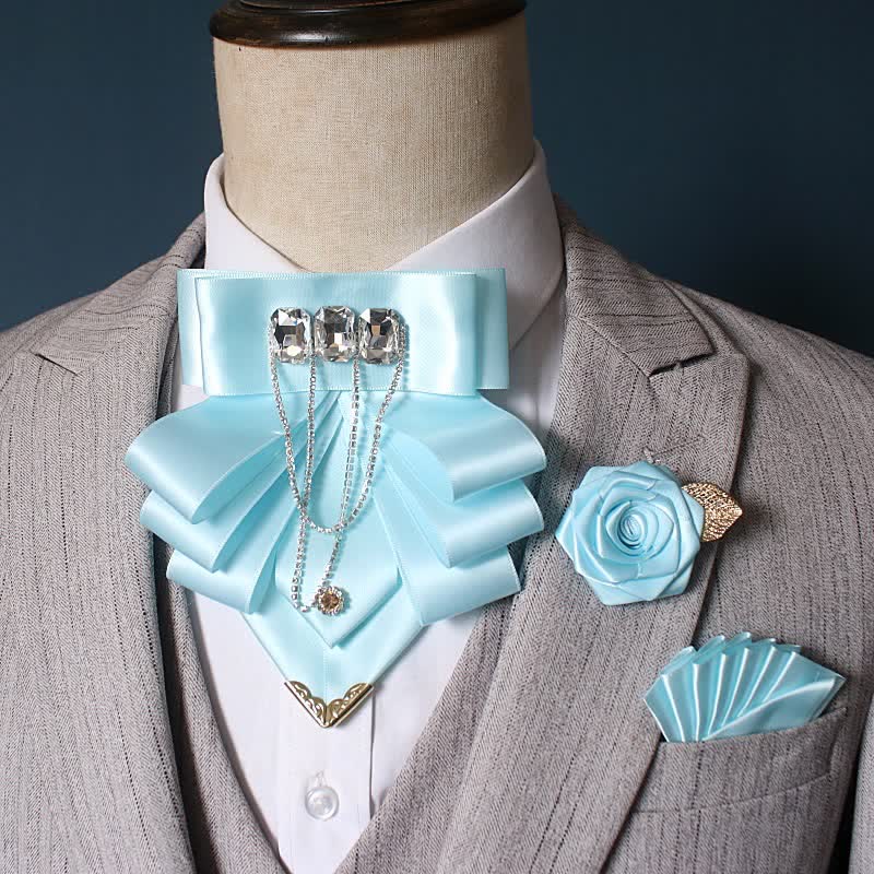Ensemble de 3 nœuds papillon et corsages à fleurs en strass exagérés - Bleu ciel - image 4