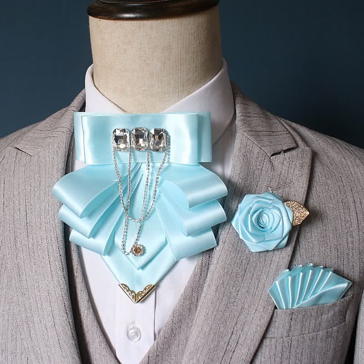 Ensemble de 3 nœuds papillon et corsages à fleurs en strass exagérés - Bleu ciel - image 4