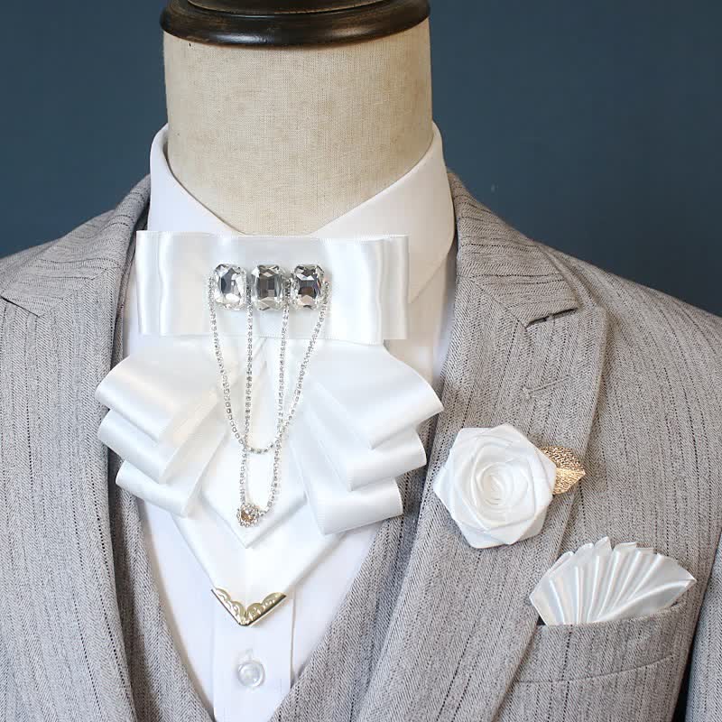 Ensemble de 3 nœuds papillon et corsages à fleurs en strass exagérés - Blanc - image 9