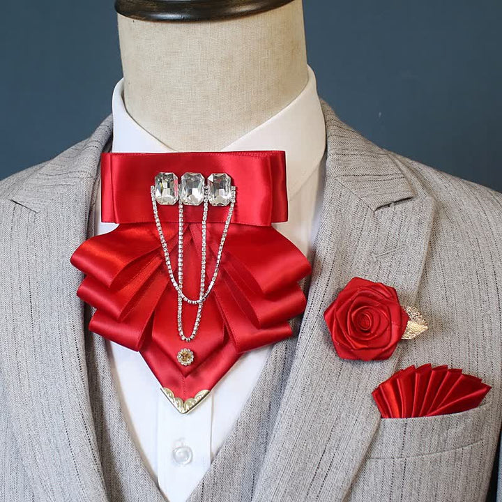Ensemble de 3 nœuds papillon et corsages à fleurs en strass exagérés - Rouge - image 7