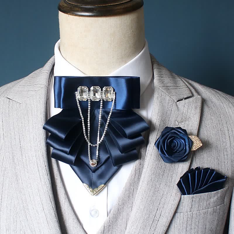 Ensemble de 3 nœuds papillon et corsages à fleurs en strass exagérés - Marine - image 5