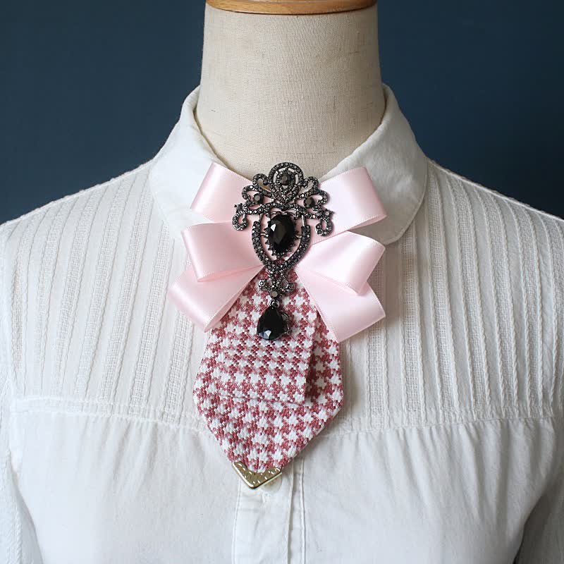 Cravate ornée de cristaux et à motif pied-de-poule pour femme - Rose - image 4