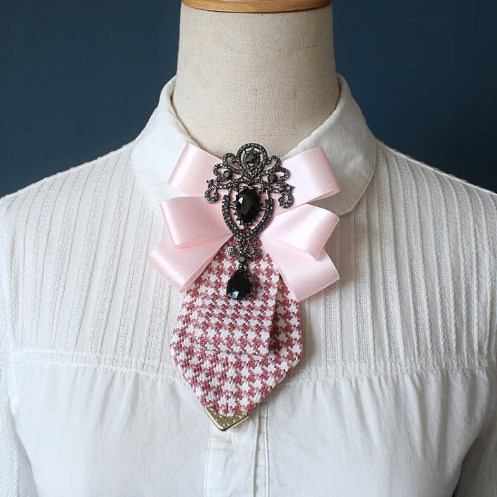 Cravate ornée de cristaux et à motif pied-de-poule pour femme - Rose - image 4
