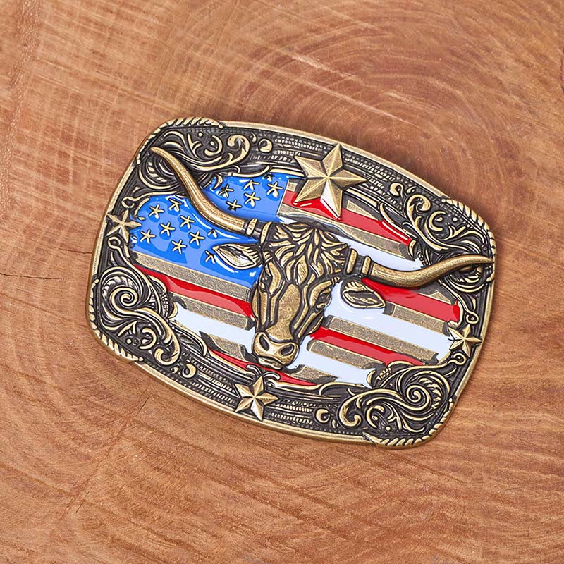 Ceinture en cuir pour homme avec boucle en cuir à rayures étoilées et motif taureau Longhorn. - image 3