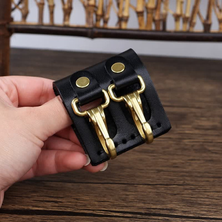 Porte-clés en cuir avec double crochet métallique et passant de ceinture - Noir - image 0
