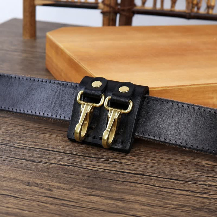 Porte-clés en cuir avec double crochet métallique et passant de ceinture - image 1