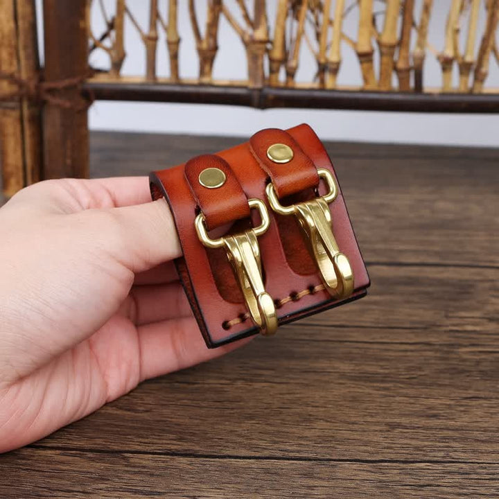 Porte-clés en cuir avec double crochet métallique et passant de ceinture - Orange - image 12