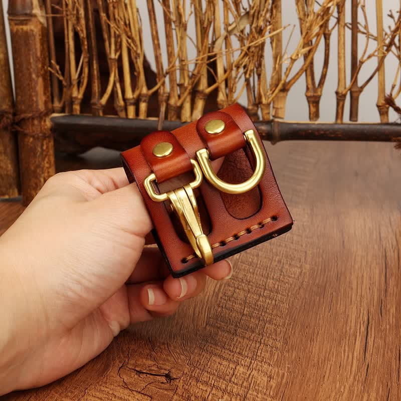 Porte-clés en cuir robuste avec anneau en D et passant de ceinture. - Orange - image 8