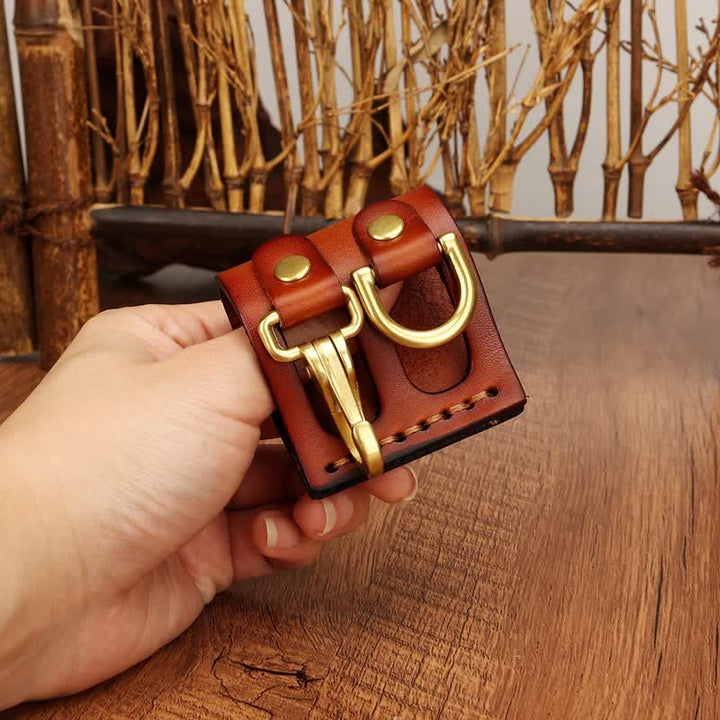 Porte-clés en cuir robuste avec anneau en D et passant de ceinture. - Orange - image 8