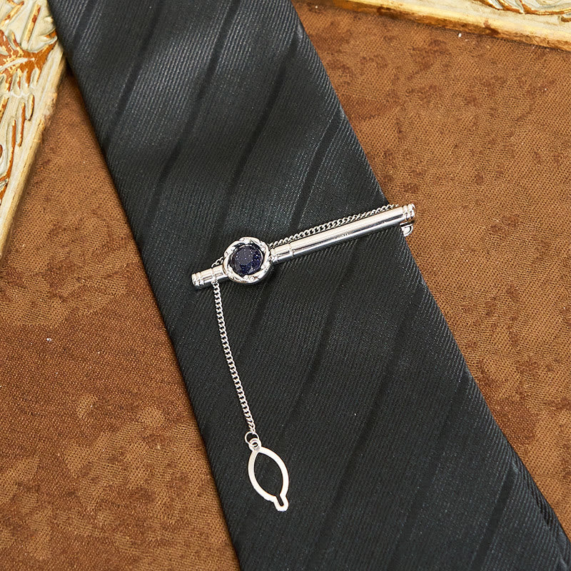 Ensemble cravate, pince à cravate et boutons de manchette en grès bleu de luxe pour homme - image 2